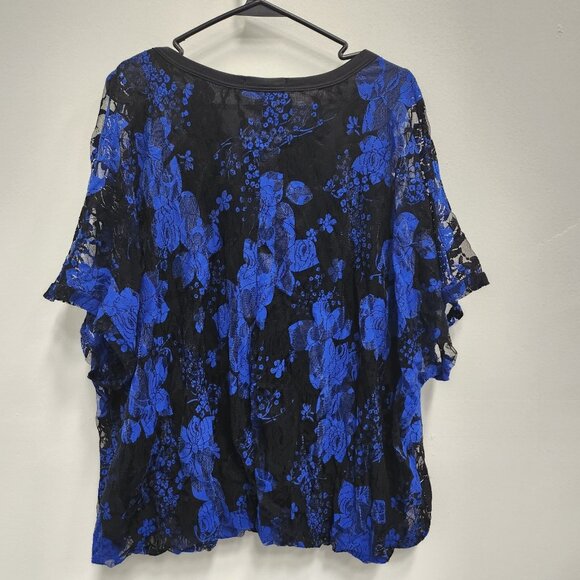 French Atmosphere Womens Top Size 2X Blue Black Floral Lace Dark Fairy Romantic - Picture 4 of 9